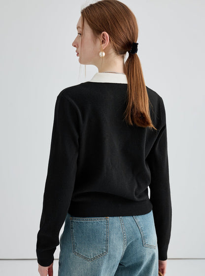 Polo collar pattern wool knitwear tops