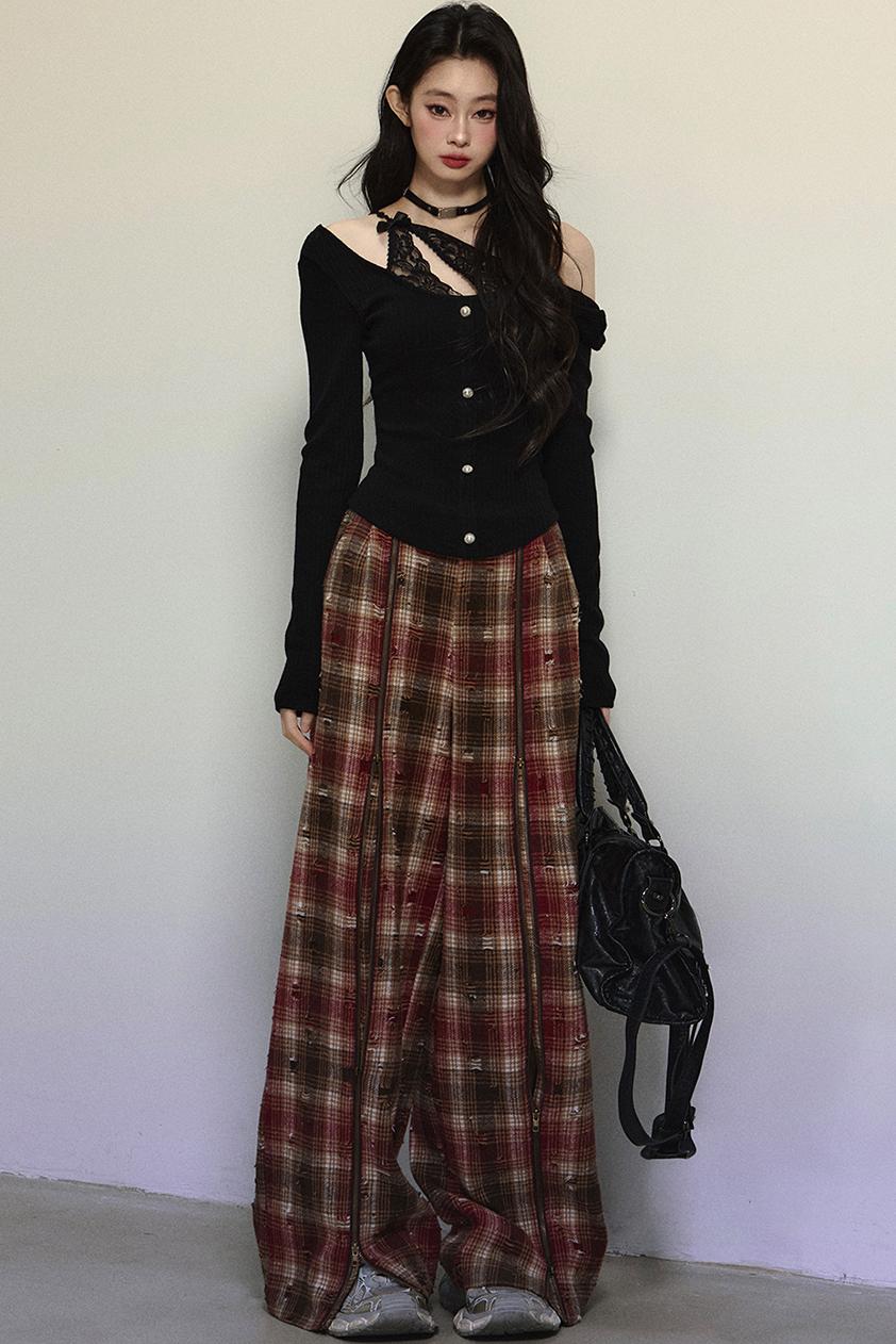 Art Academy Plaid Wide-Leg Pants