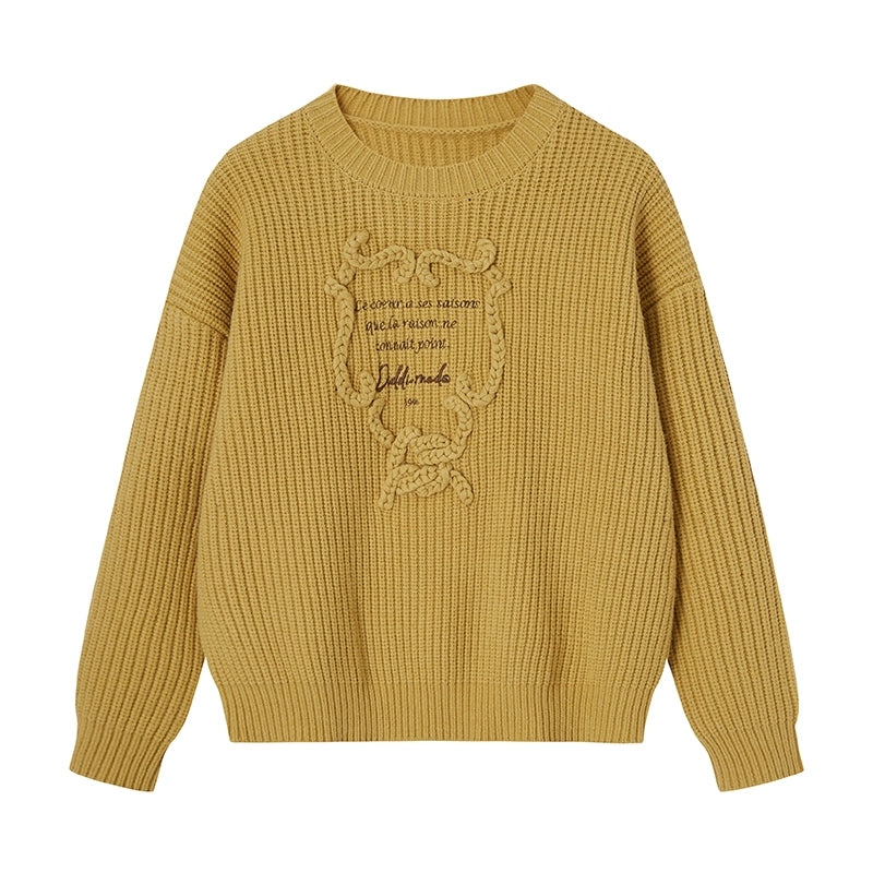 Ribbon Embroidery Crew Neck Sweater