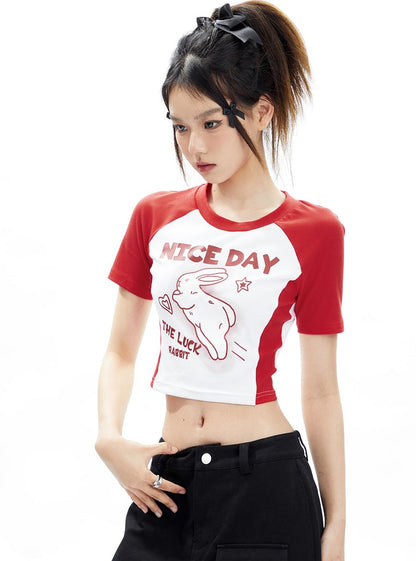 American Round Neck Rabbit Print Top