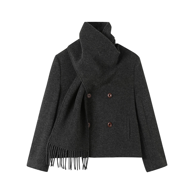 Woolen Coat with Scarf And Skirt Set-Up