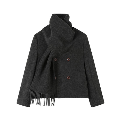 Woolen Coat with Scarf And Skirt Set-Up