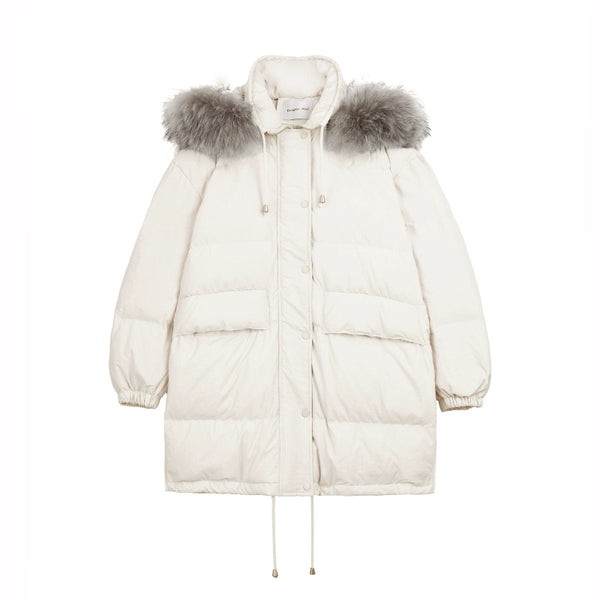 Loose Fur Collar Midi Down Jacket