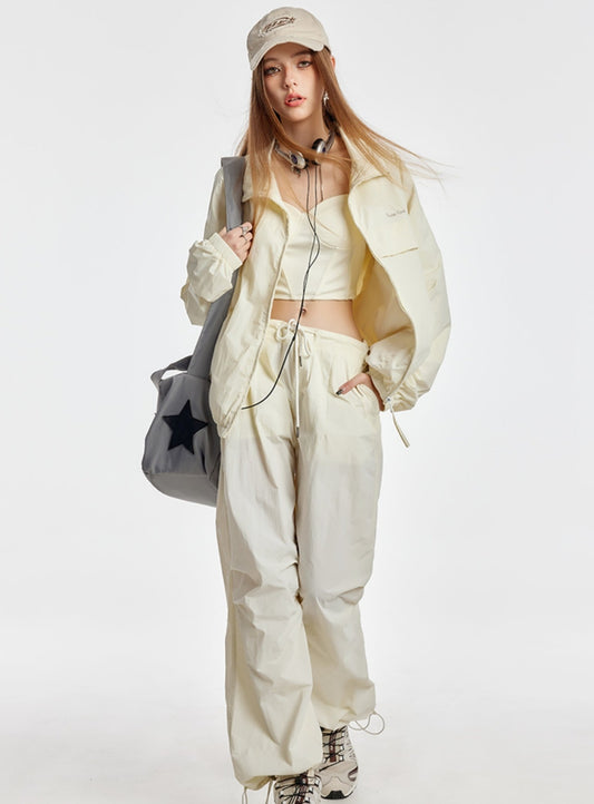 Versatile Loose Stand Collar Jacket And Long pants Set-Up