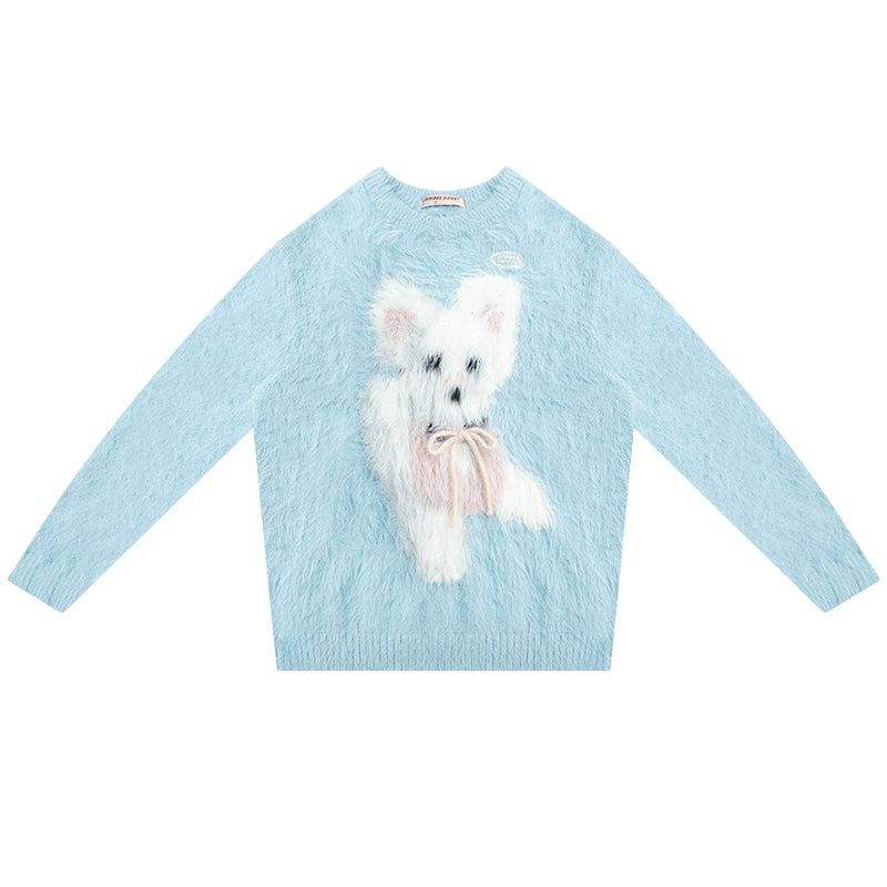 Soft Thick Dog Print Knit Top