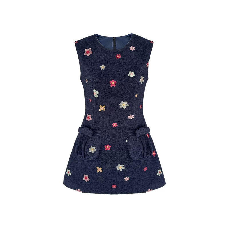 Embroidered Floral Wool Dress