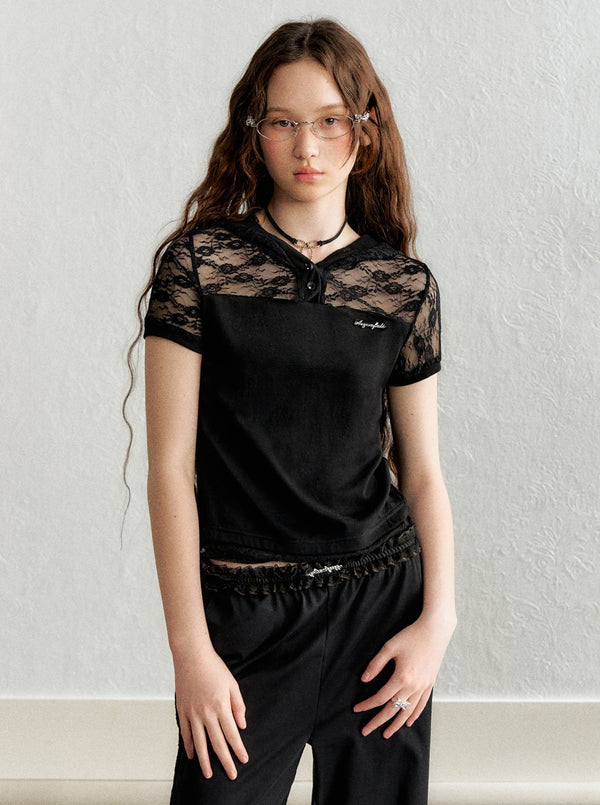 Lace Stitched Cap Short Sleeve T-Shirt