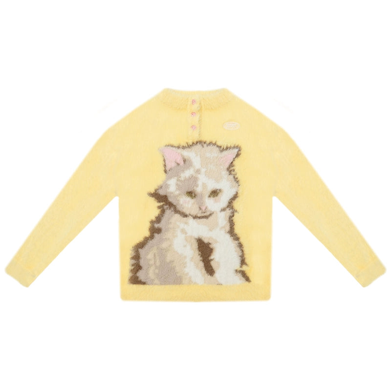 Yellow Cat Print Sweater
