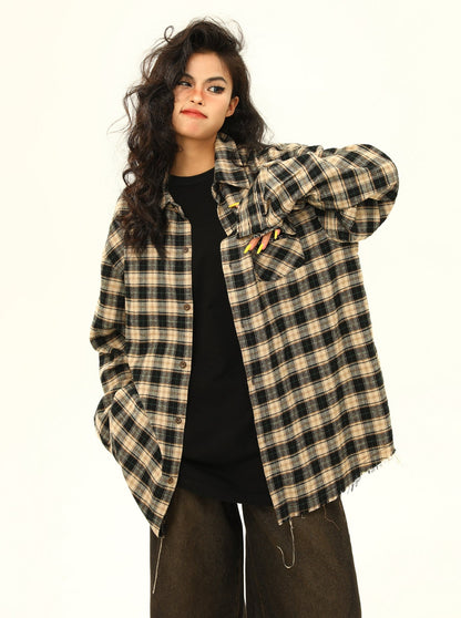 American retro merald plaid checked shirt