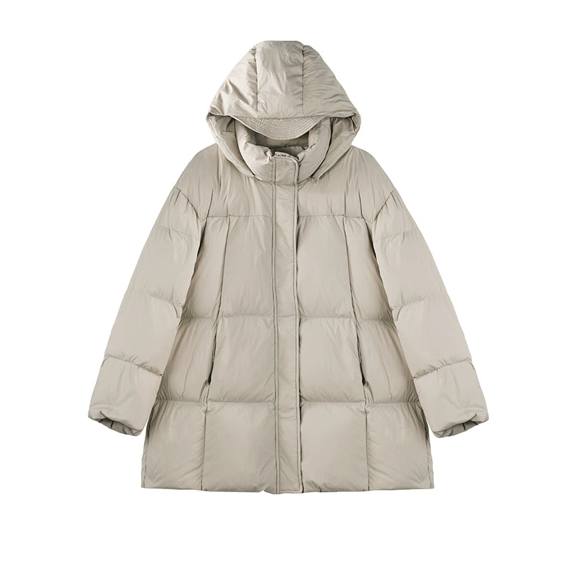 Korean Hooded Mid-Length Duck Down Jacket