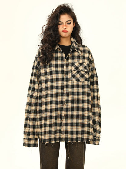 American retro merald plaid checked shirt