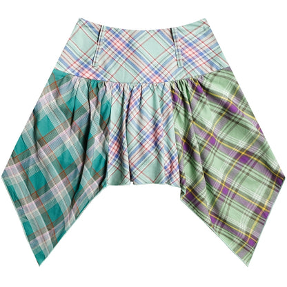 Irregular Panel Cropped Plaid Skirt