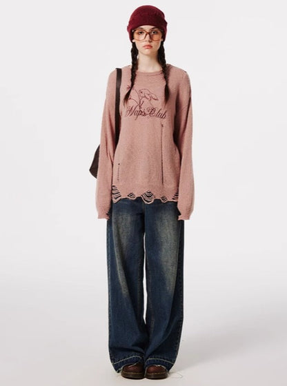 RETRO RAW-EDGED STRAIGHT-LEG MOP PANTS