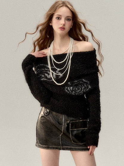 Straight Shoulder Wool Knit Sweater