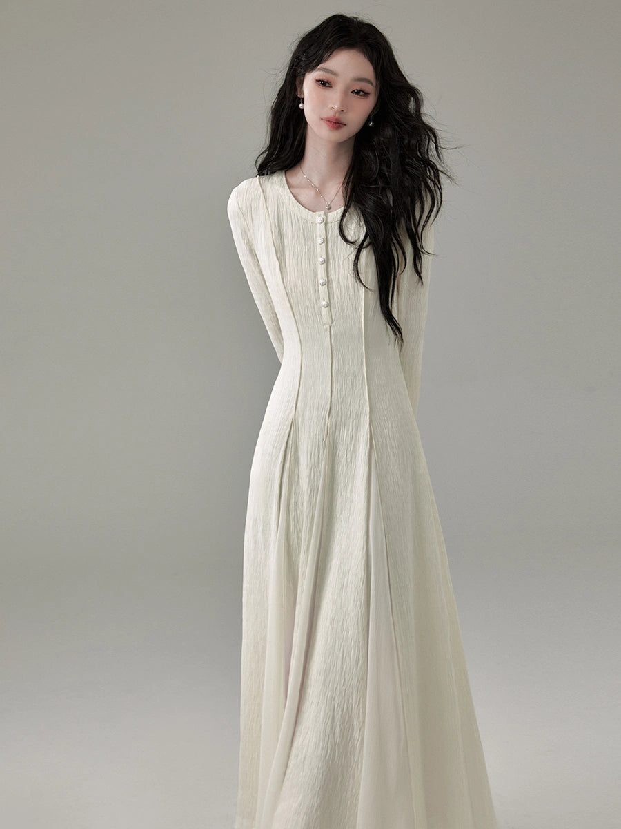 Jasmine -Strick -Basis -Kleid mit langem Ärmel
