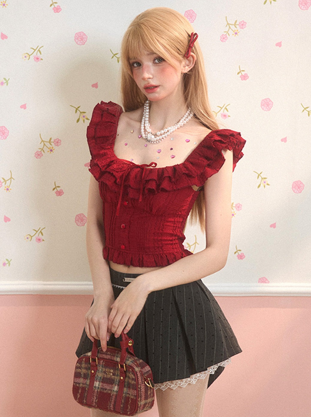 Sweetheart Red Flying Sleeve Crop Set-Up