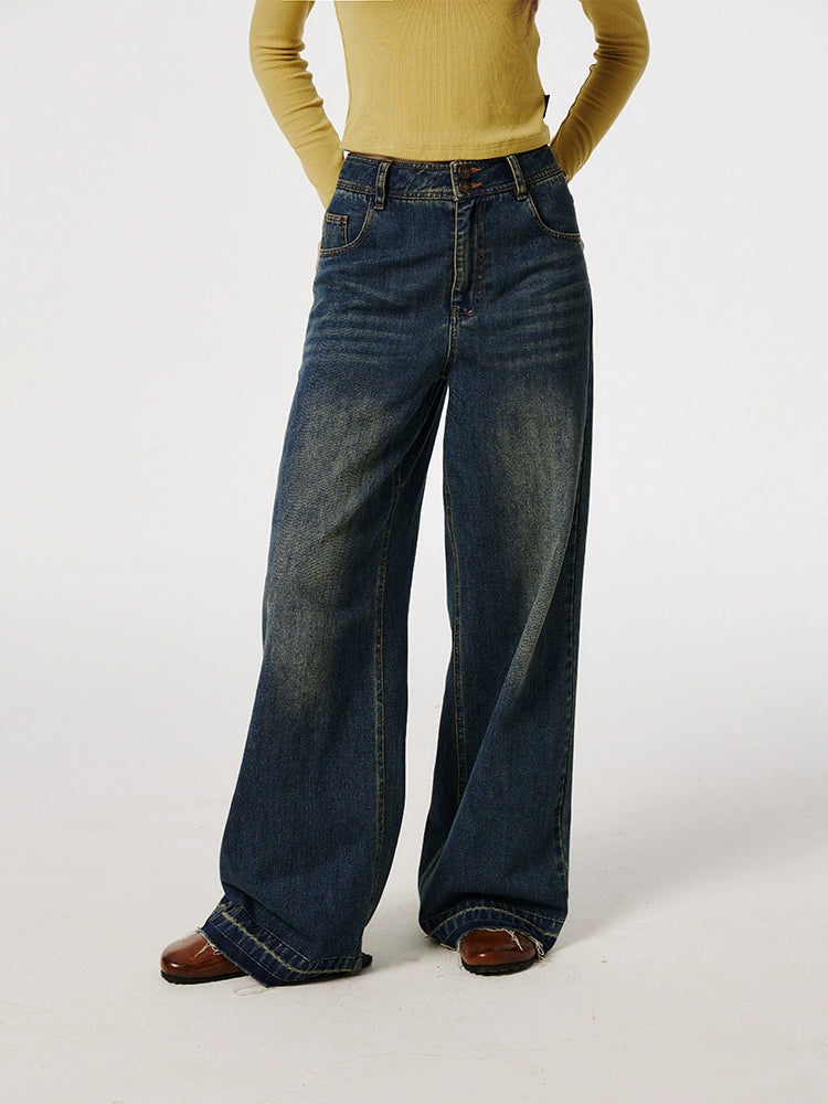 RETRO RAW-EDGED STRAIGHT-LEG MOP PANTS