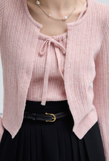 Pink Knitted Cardigan And Vest Set