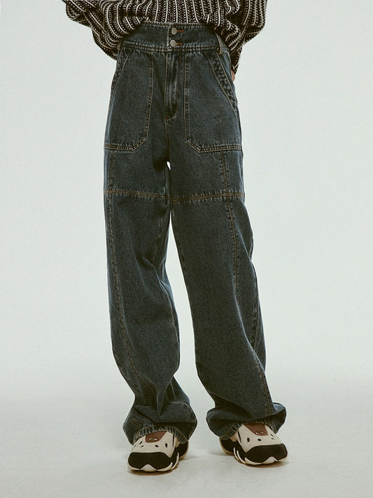 Klassische Jeanshosen mit hoher Taille mit breitem Bein