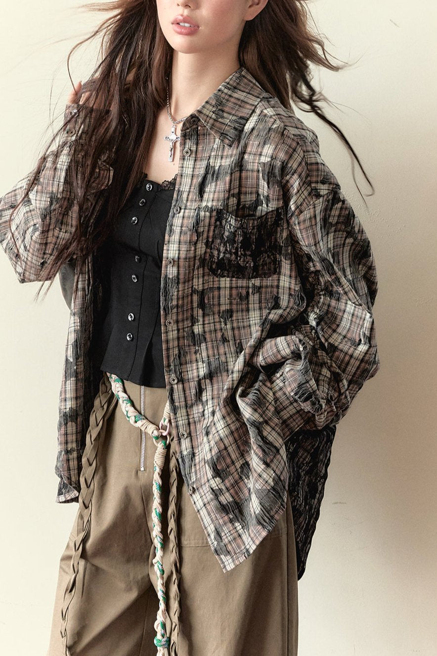 Plaid Patchwork Loose Shirt Jacket