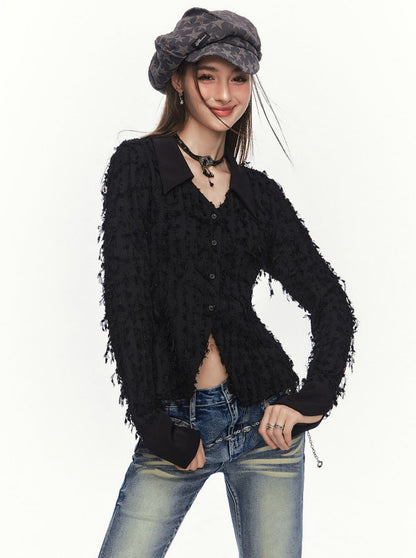 Long Sleeve Tassel Wool Top