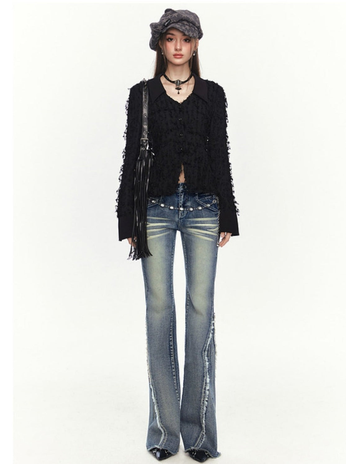 Long Sleeve Tassel Wool Top