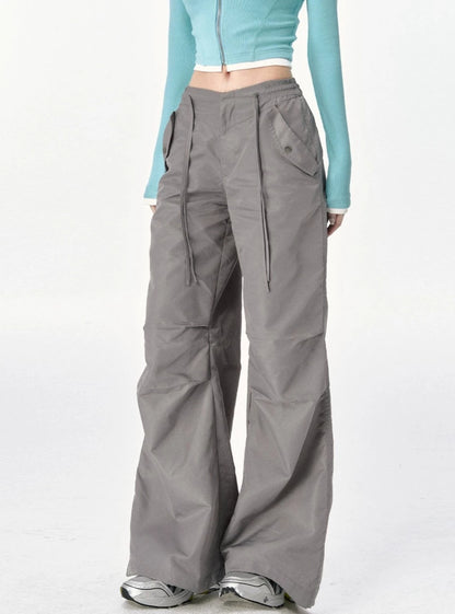 Vintage Loose Wide Leg Grey Cargo Trousers