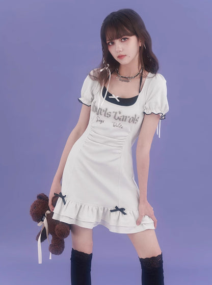 Tie Neck Short Sleeve Slim Dress