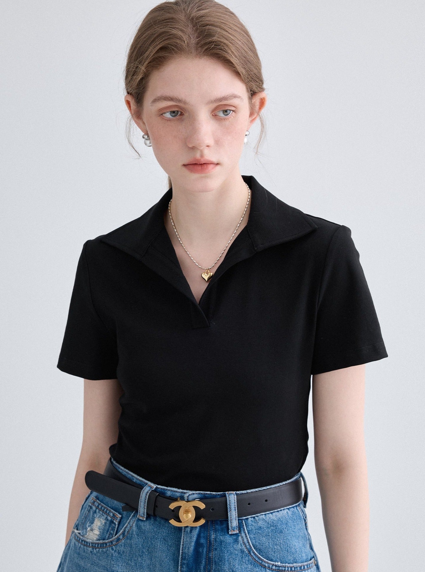 French Design Polo Neck Top