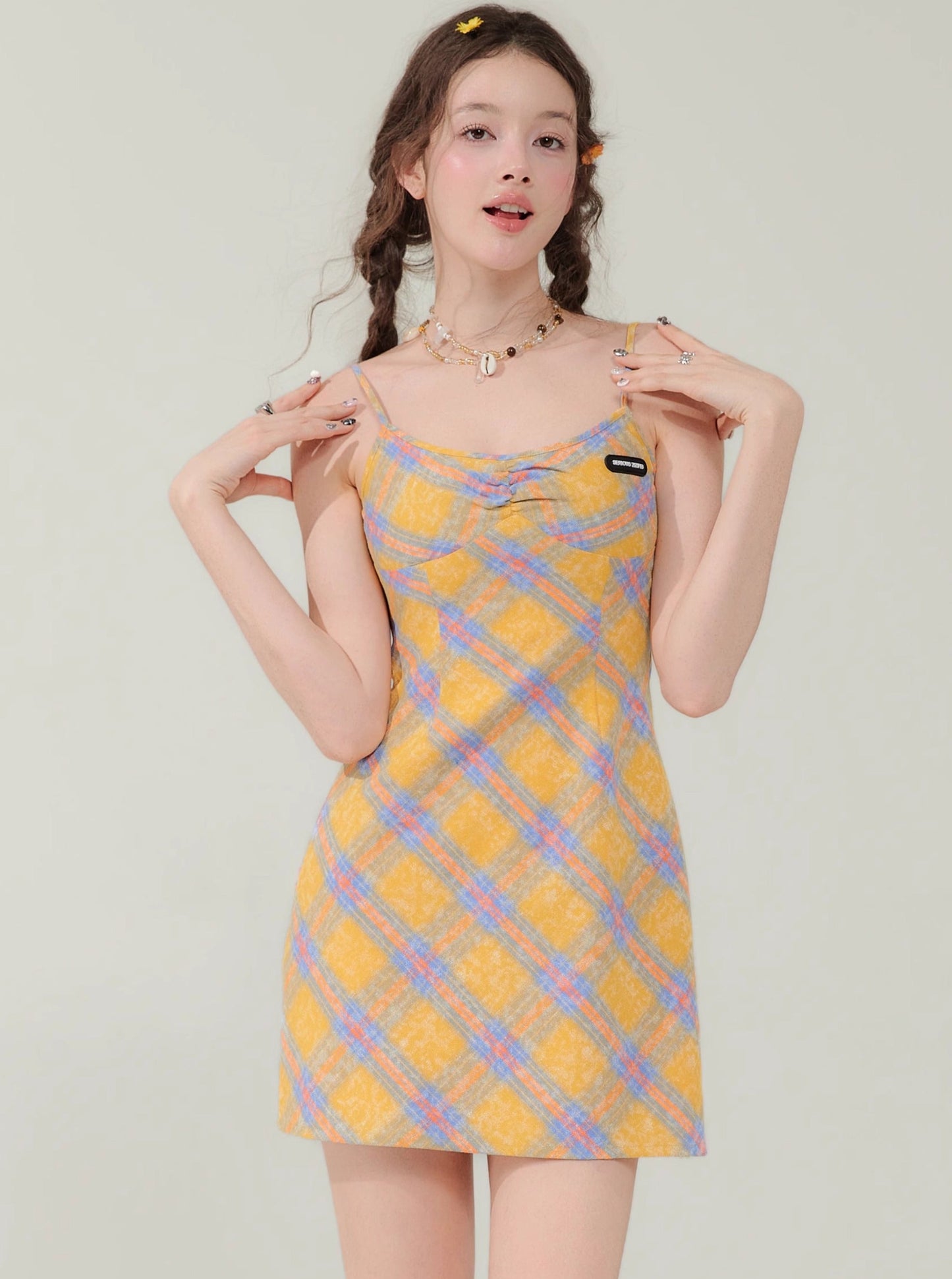 Slim Fit Yellow Plaid Dress