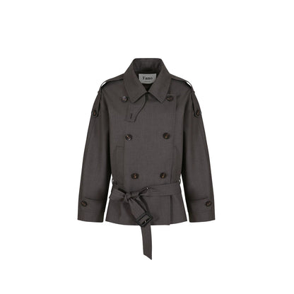 Off-Shoulder Double-Breasted Trench Coat