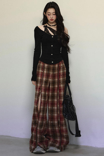 Art Academy Plaid Wide-Leg Pants