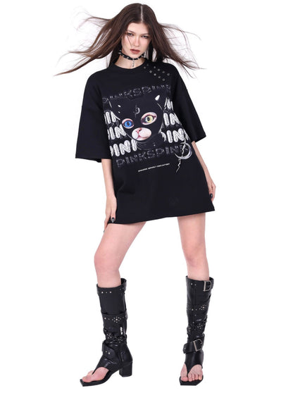 PINKSPINK24/SS Cat Concept T-Shirt Original Sphynx Kapuzendruck lose geschlechtslos kurze Ärmel