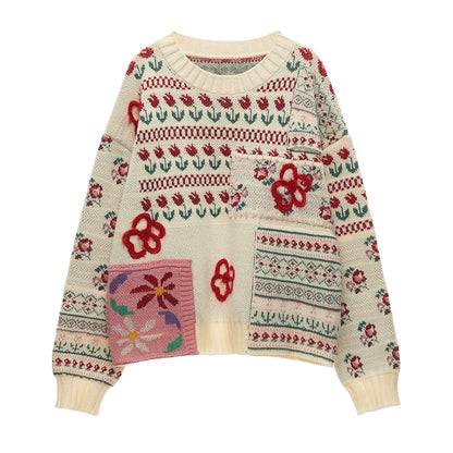 Fair Isle Floral Knit Sweater