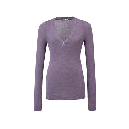 V-Neck High Slit Long Sleeve Slim Top