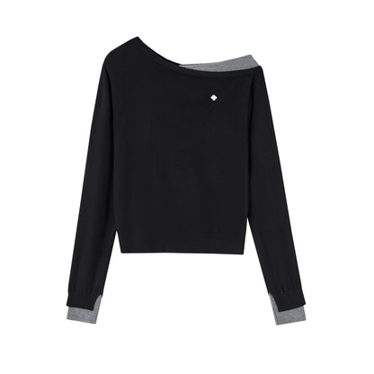 Contrasting Slanted Two Sweaters