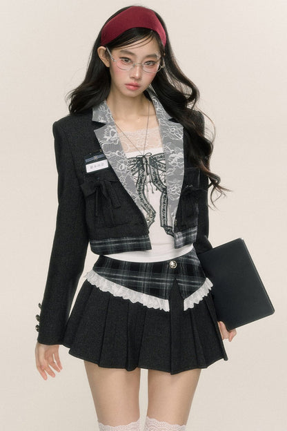 [On sale at 20 o'clock on September 26th] Less eye political law beauty long-sleeved suit women's early autumn A-line pleated skirt