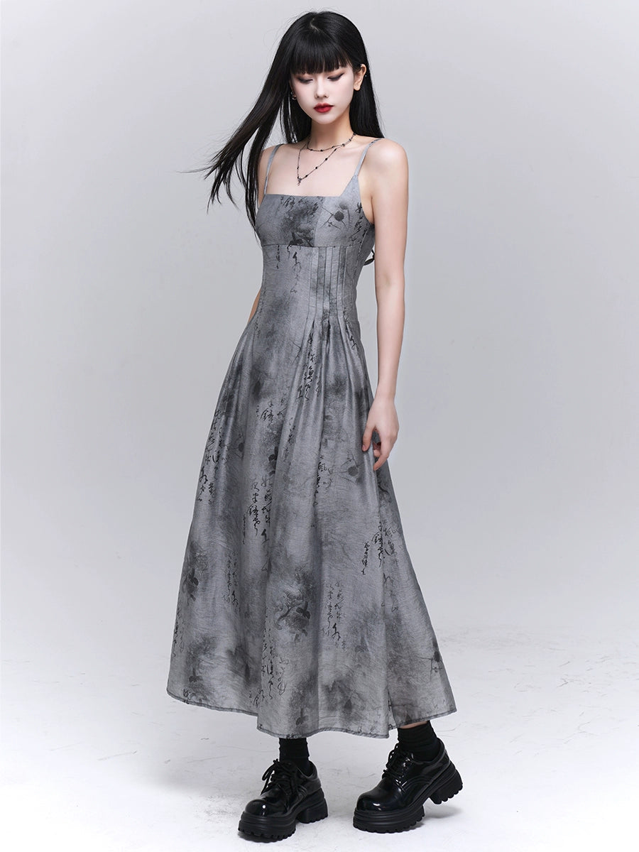 Ghost Girl 2024 Sommerkleid New Chinese Women's Gray Slip Dress Women's High-End Cool Wear