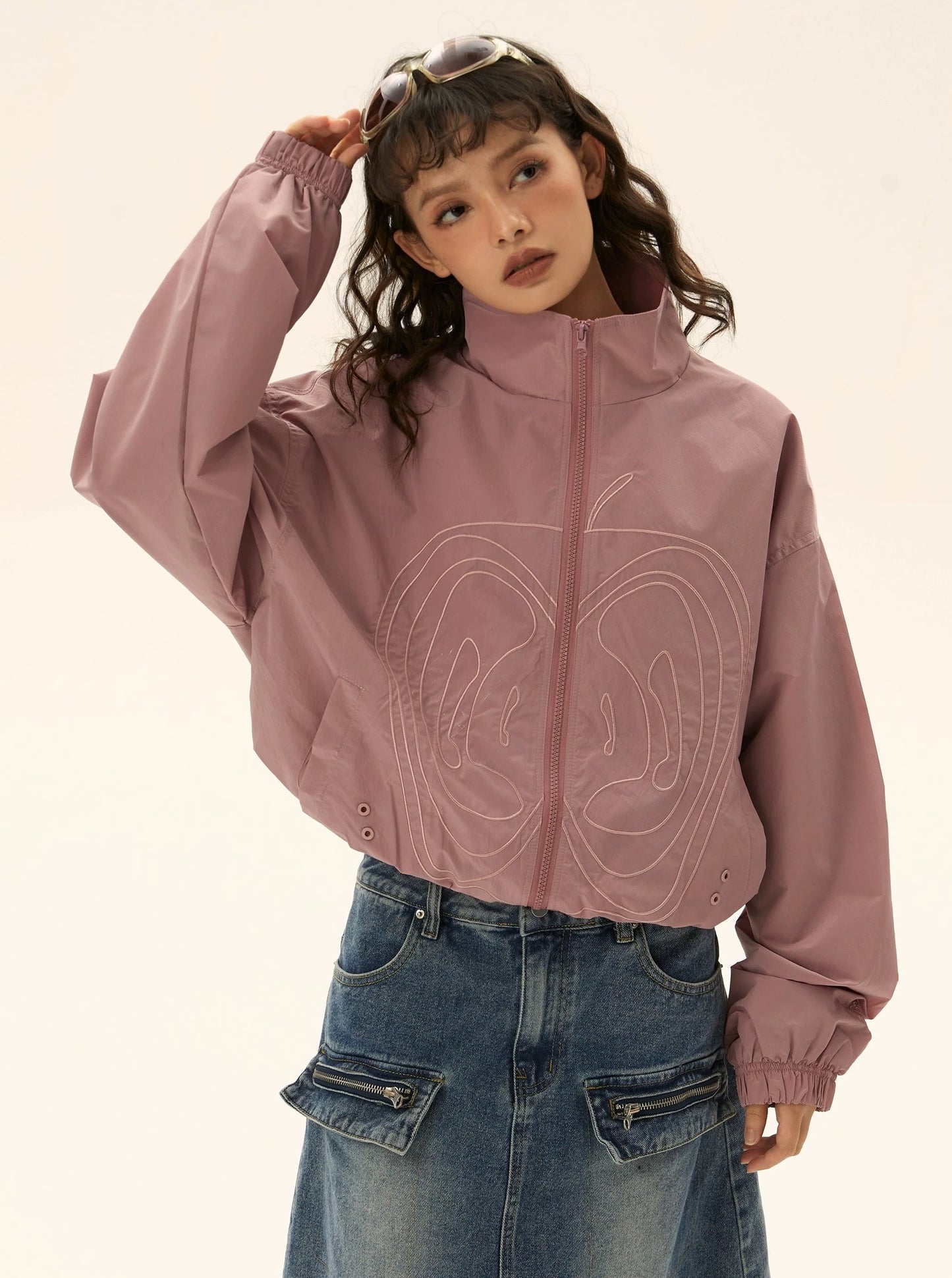 American loose cropped stand collar jacket