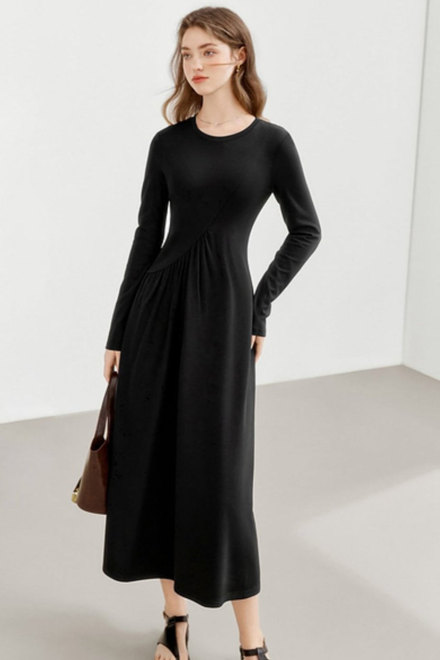 MEETLADY DESIGN SENSE SLIM BLACK LONG SLEEVE DRESS WOMEN'S FALL 2024 NEW TEMPERAMENT SLIM LITTLE BLACK DRESS