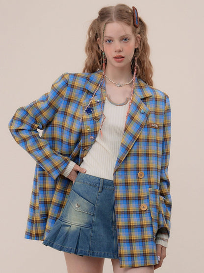 American vintage plaid casual blazer