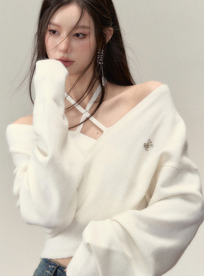 straight shoulder knit sweater wool top
