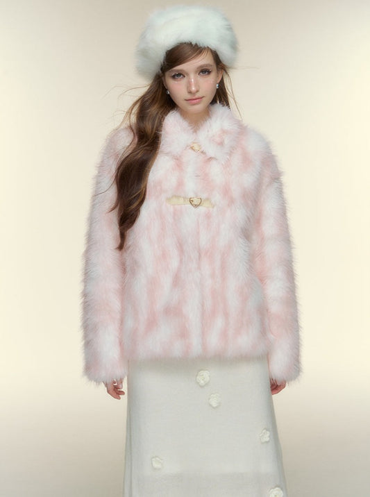 Gradient embellished thermal fur coat