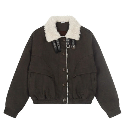 Retro Suede Wool Collar Jacket