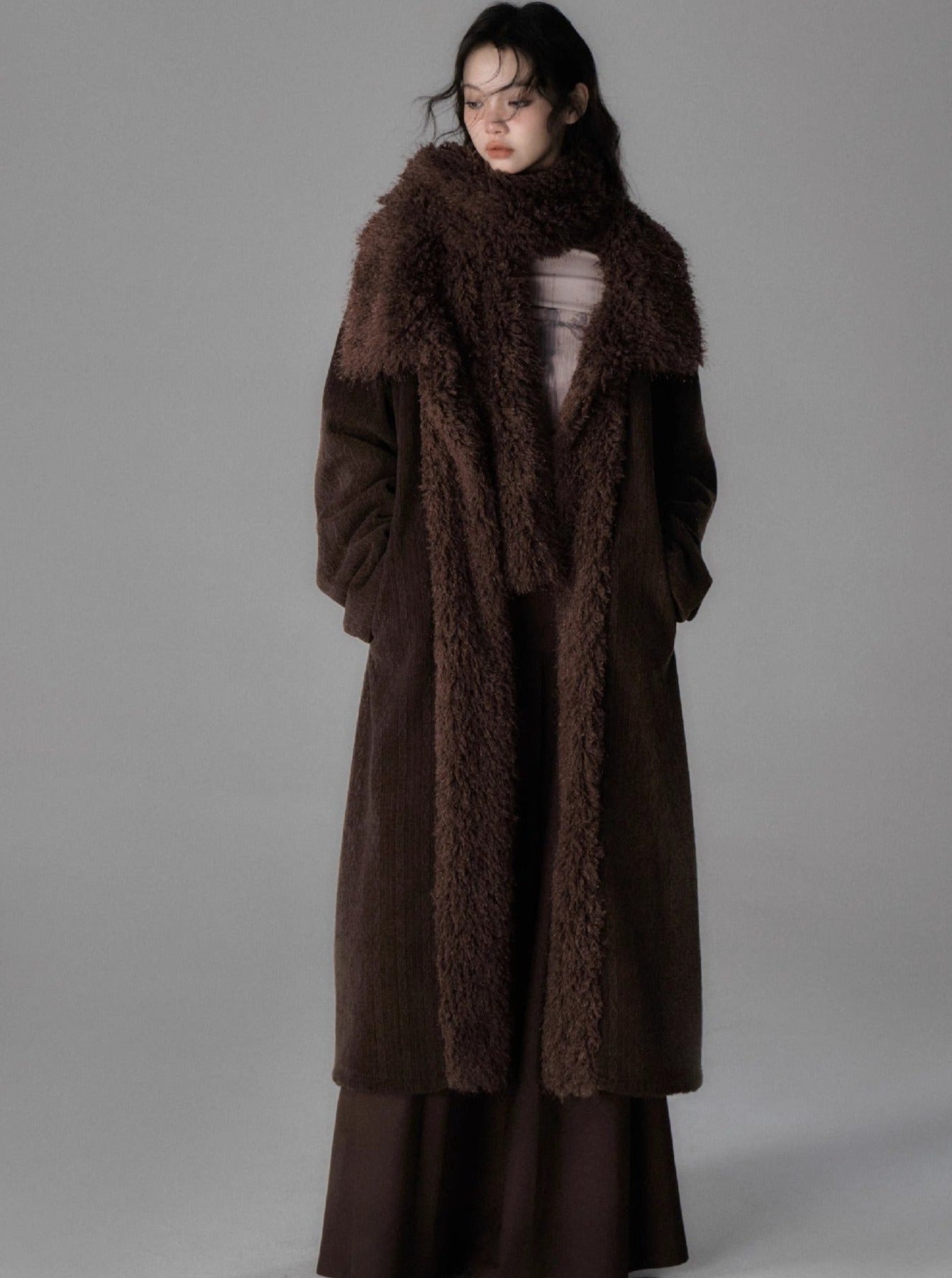 Mid-length velvet thickened corduroy cotton coat