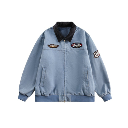 EZEK American Vintage Stickerei Heavy Flight Staff Jacke Frauen lose Distressed Washed Denim Jacke Jacke