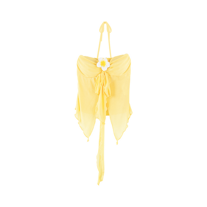 Completo con gonna floreale e top halter vivace