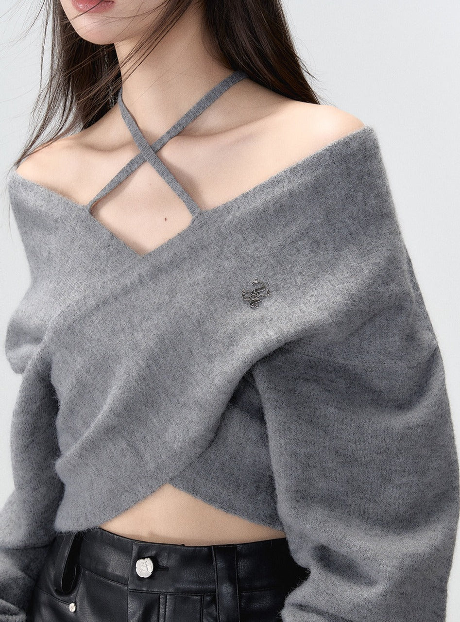 One-shoulder collarbone wool tops