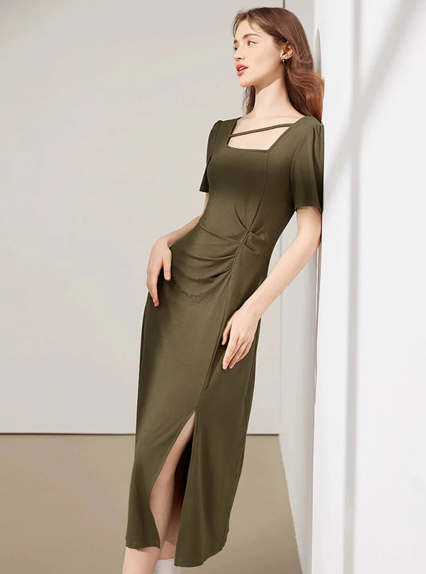 French Square Neck A-line Dress