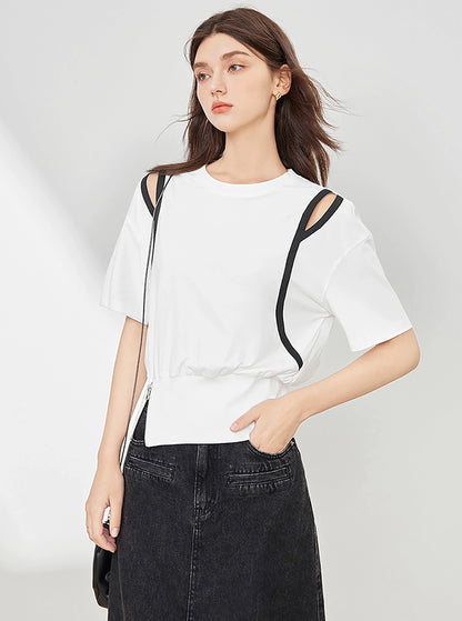 White Off Slit Short Sleeve T-Shirt